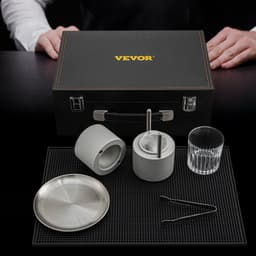 image-VEVOR Ice Ball Press Kit, Anodized 7075 Aluminum, with Silicone Moulds, Large Mat, Stainless Steel Tong & Two Glasses, Double Size Crystal Clear Rounds for Whiskeys, Cocktails on Parties & Holidays