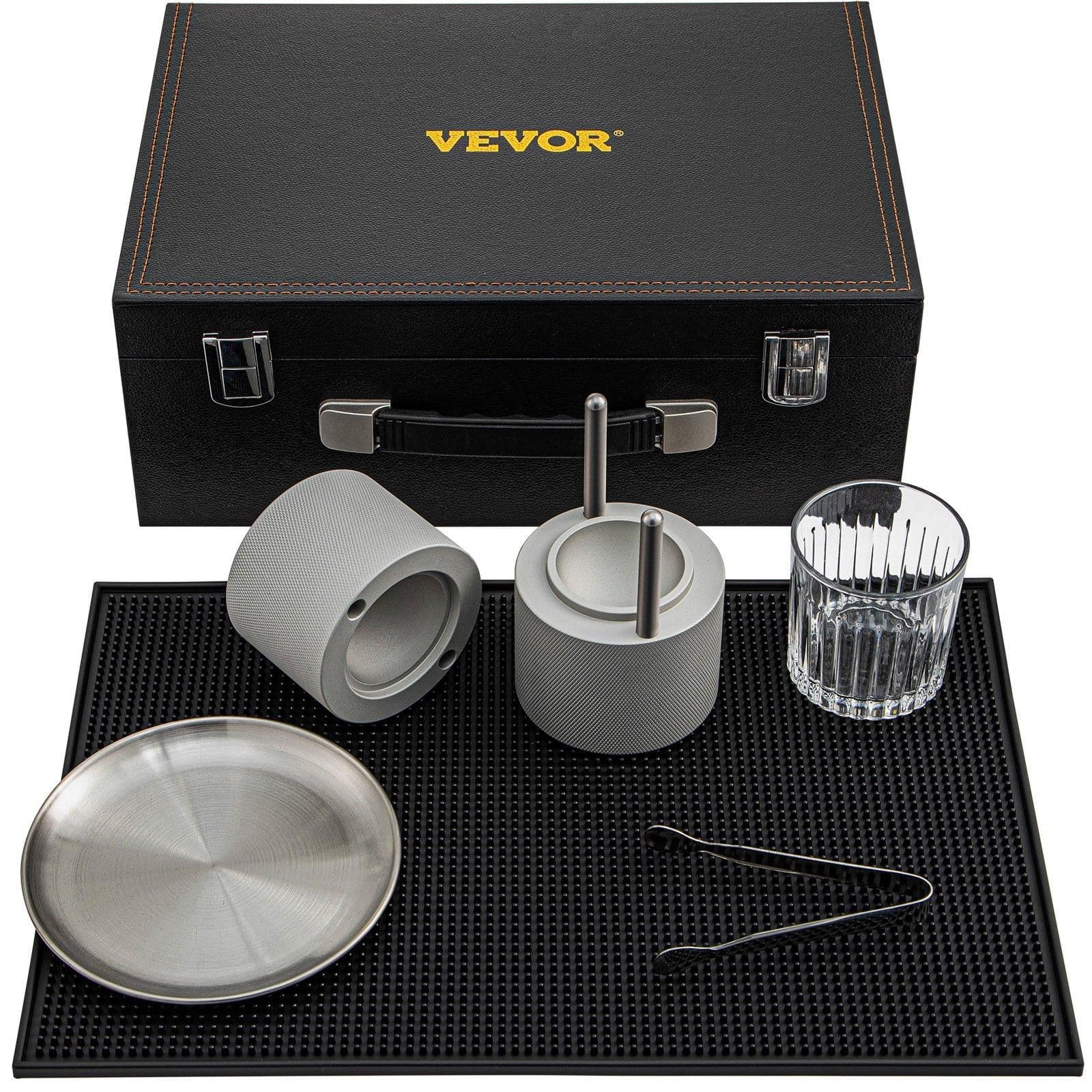 image-VEVOR Ice Ball Press Kit, Anodized 7075 Aluminum, with Silicone Moulds, Large Mat, Stainless Steel Tong & Two Glasses, Double Size Crystal Clear Rounds for Whiskeys, Cocktails on Parties & Holidays