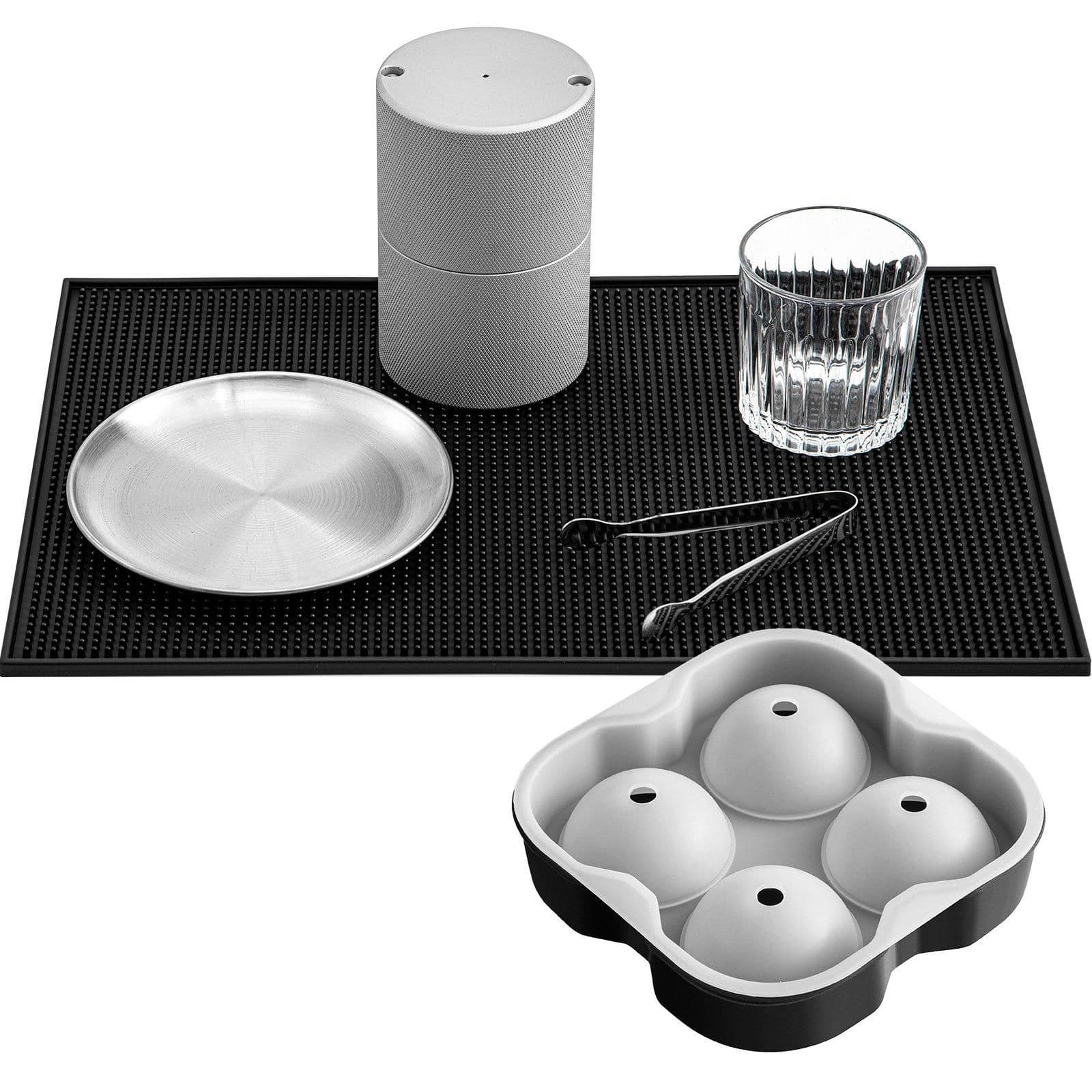 image-VEVOR Ice Ball Press Kit, Anodized 7075 Aluminum, with Silicone Moulds, Large Mat, Stainless Steel Tong & Two Glasses, Double Size Crystal Clear Rounds for Whiskeys, Cocktails on Parties & Holidays