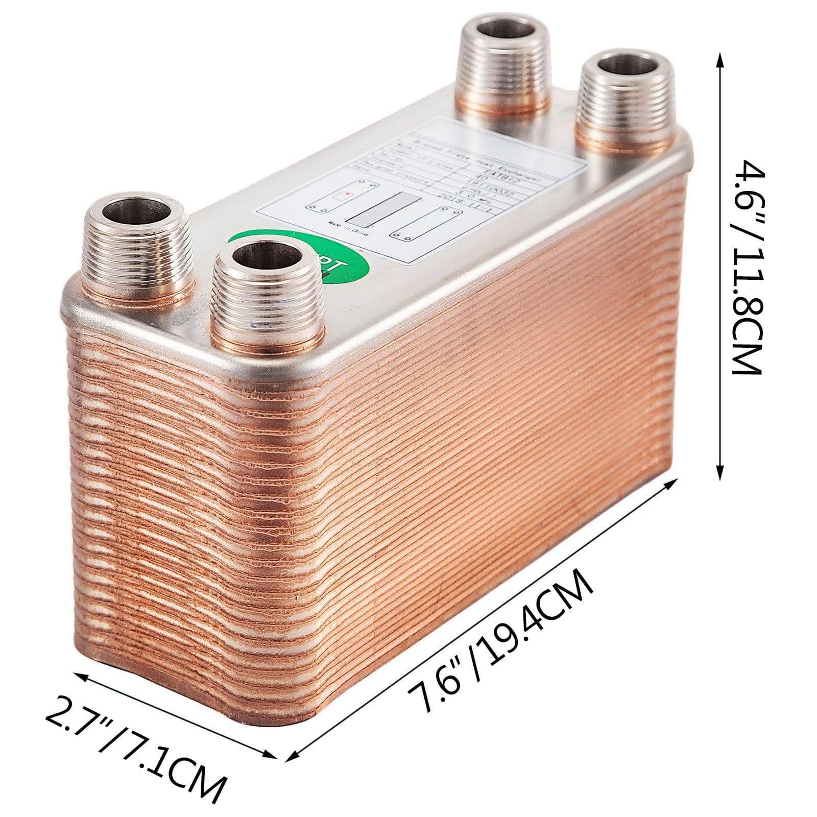 image-VEVOR Heat Exchanger 3"x7.5" 40 Plates Brazed Plate Heat Exchanger 316L 3/4" MPT Heat Exchanger B3-12A Beer Wort Chiller for Hydronic Heating