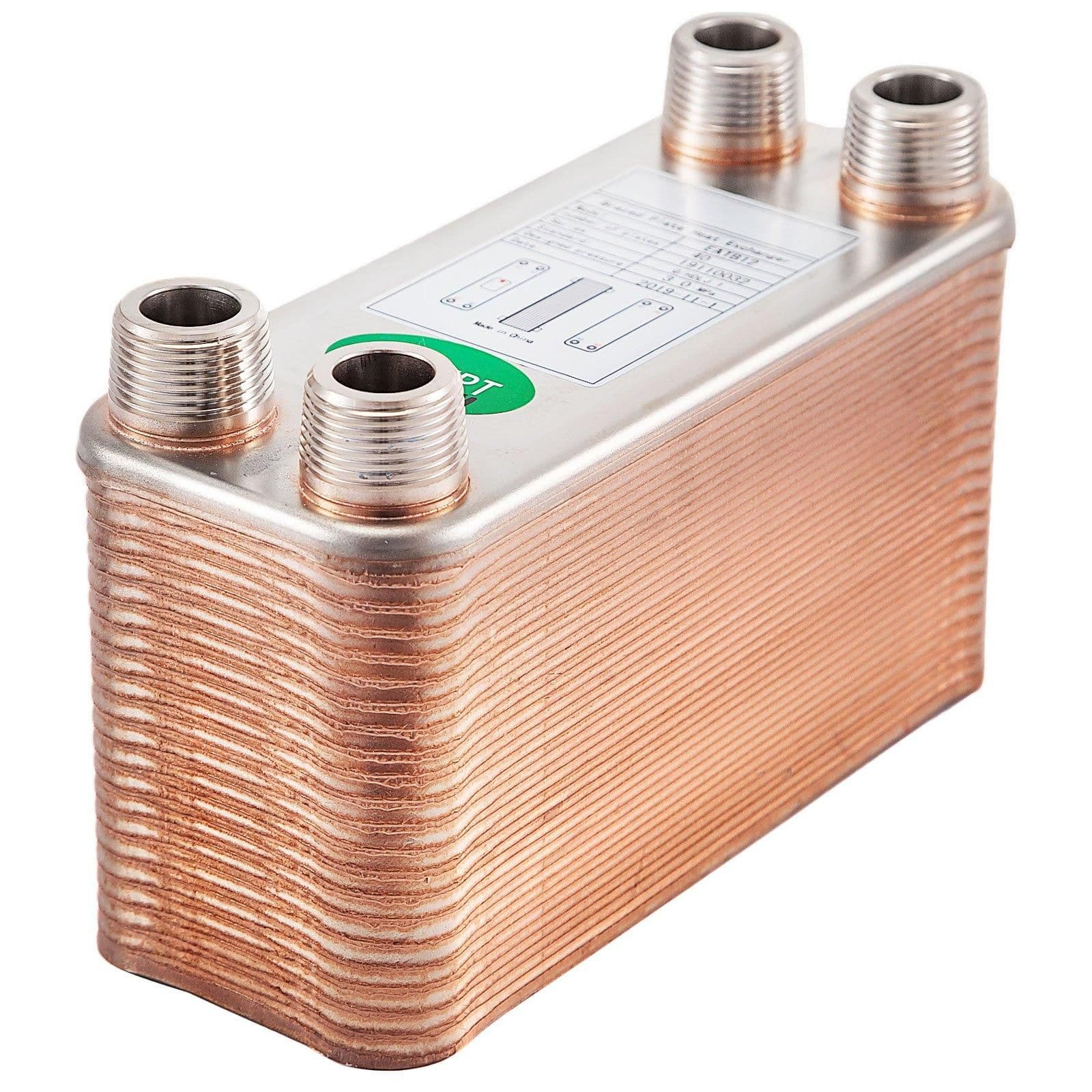 image-VEVOR Heat Exchanger 3"x7.5" 40 Plates Brazed Plate Heat Exchanger 316L 3/4" MPT Heat Exchanger B3-12A Beer Wort Chiller for Hydronic Heating