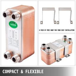 image-VEVOR Heat Exchanger 3"x7.5" 30 Plates Brazed Plate Heat Exchanger 316L 3/4" MPT Heat Exchanger B12-30 Beer Wort Chiller for Hydronic Heating