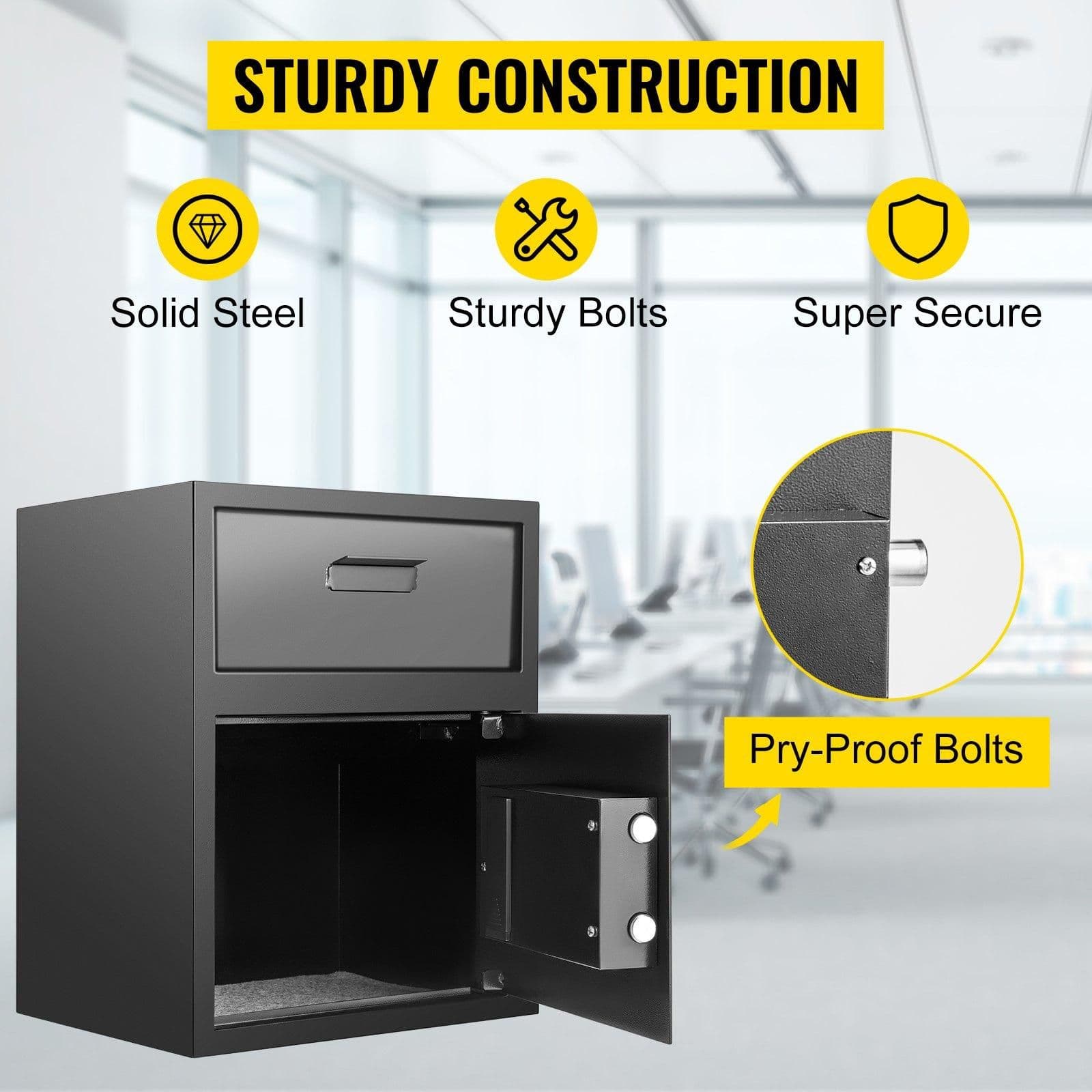 image-VEVOR Digital Depository Safe 1.7 Cubic Feet Made of Carbon Steel Electronic Code Lock Depository Safe with Deposit Slot with Two Emergency Keys Depository Box for Home Hotel Restaurant and Office