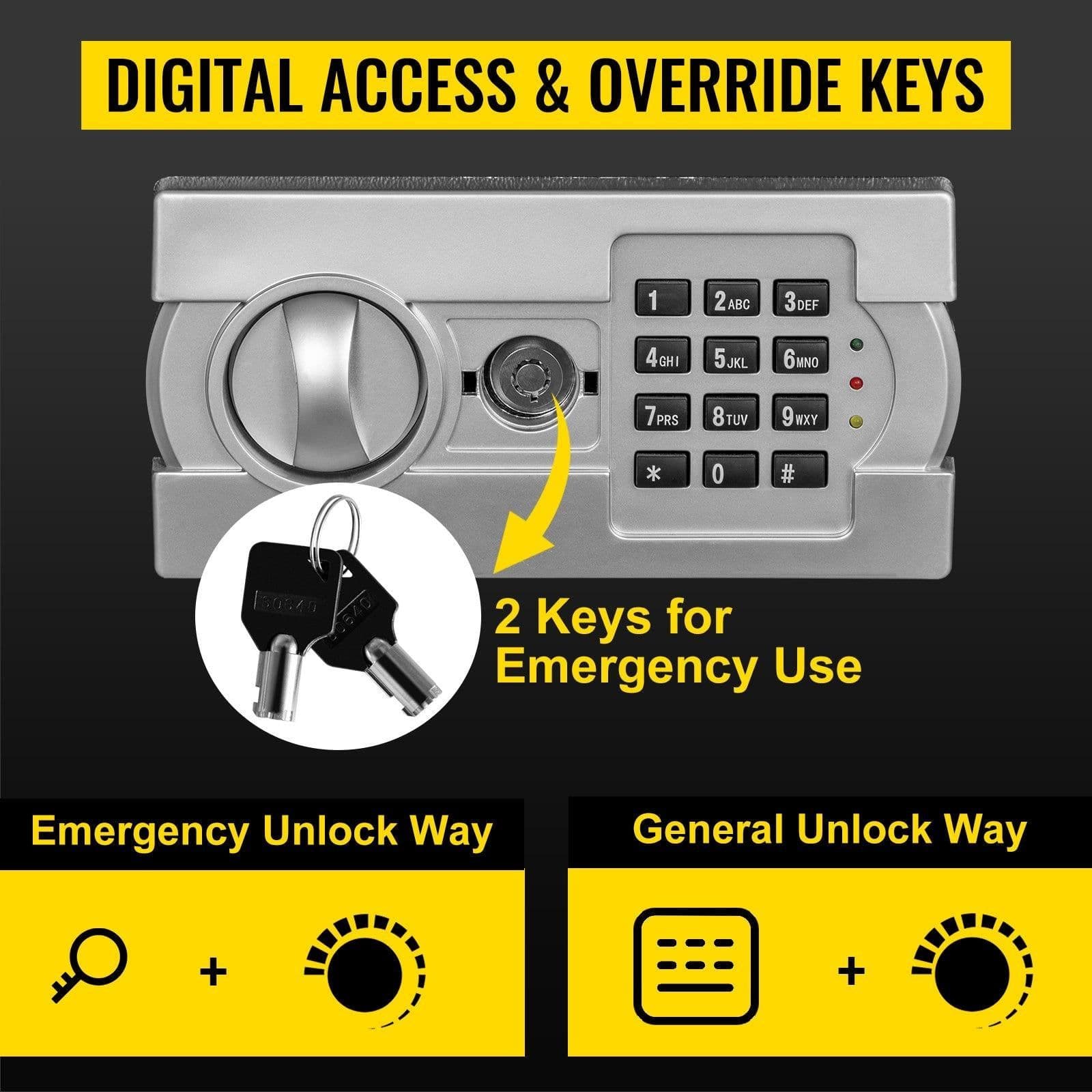 image-VEVOR Digital Depository Safe 1.7 Cubic Feet Made of Carbon Steel Electronic Code Lock Depository Safe with Deposit Slot with Two Emergency Keys Depository Box for Home Hotel Restaurant and Office