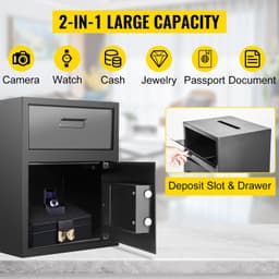 image-VEVOR Digital Depository Safe 1.7 Cubic Feet Made of Carbon Steel Electronic Code Lock Depository Safe with Deposit Slot with Two Emergency Keys Depository Box for Home Hotel Restaurant and Office