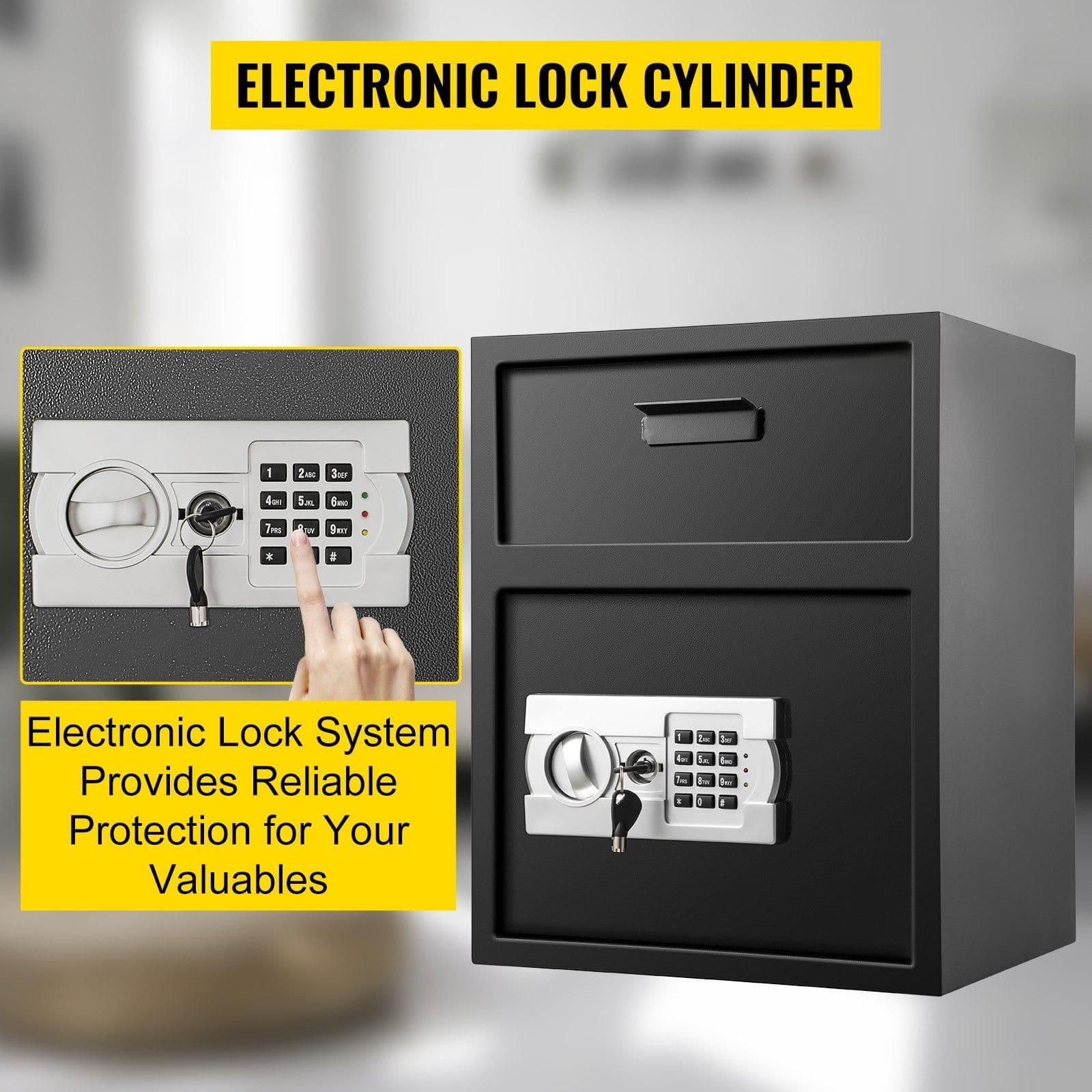 image-VEVOR Digital Depository Safe 1.7 Cubic Feet Made of Carbon Steel Electronic Code Lock Depository Safe with Deposit Slot with Two Emergency Keys Depository Box for Home Hotel Restaurant and Office