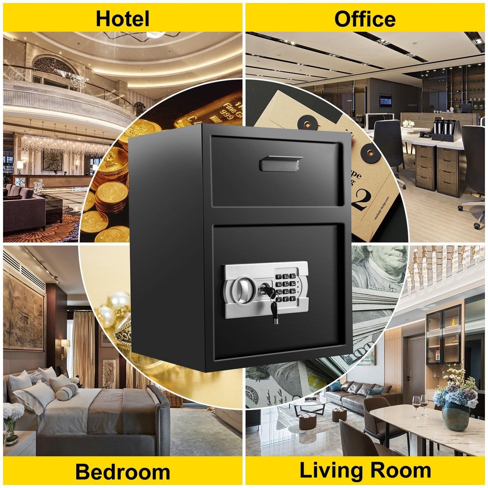 image-VEVOR Digital Depository Safe 1.7 Cubic Feet Made of Carbon Steel Electronic Code Lock Depository Safe with Deposit Slot with Two Emergency Keys Depository Box for Home Hotel Restaurant and Office
