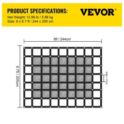 image-VEVOR Cargo Net with Mesh, 8' x 6.7' Cargo Net for Pickup Truck Bed, Heavy Duty Cargo Nets with Cam Buckles & S-Hooks & Cross Strap, Truck Bed Cargo Net for Trailer SUV Jeeps(96" x 80")