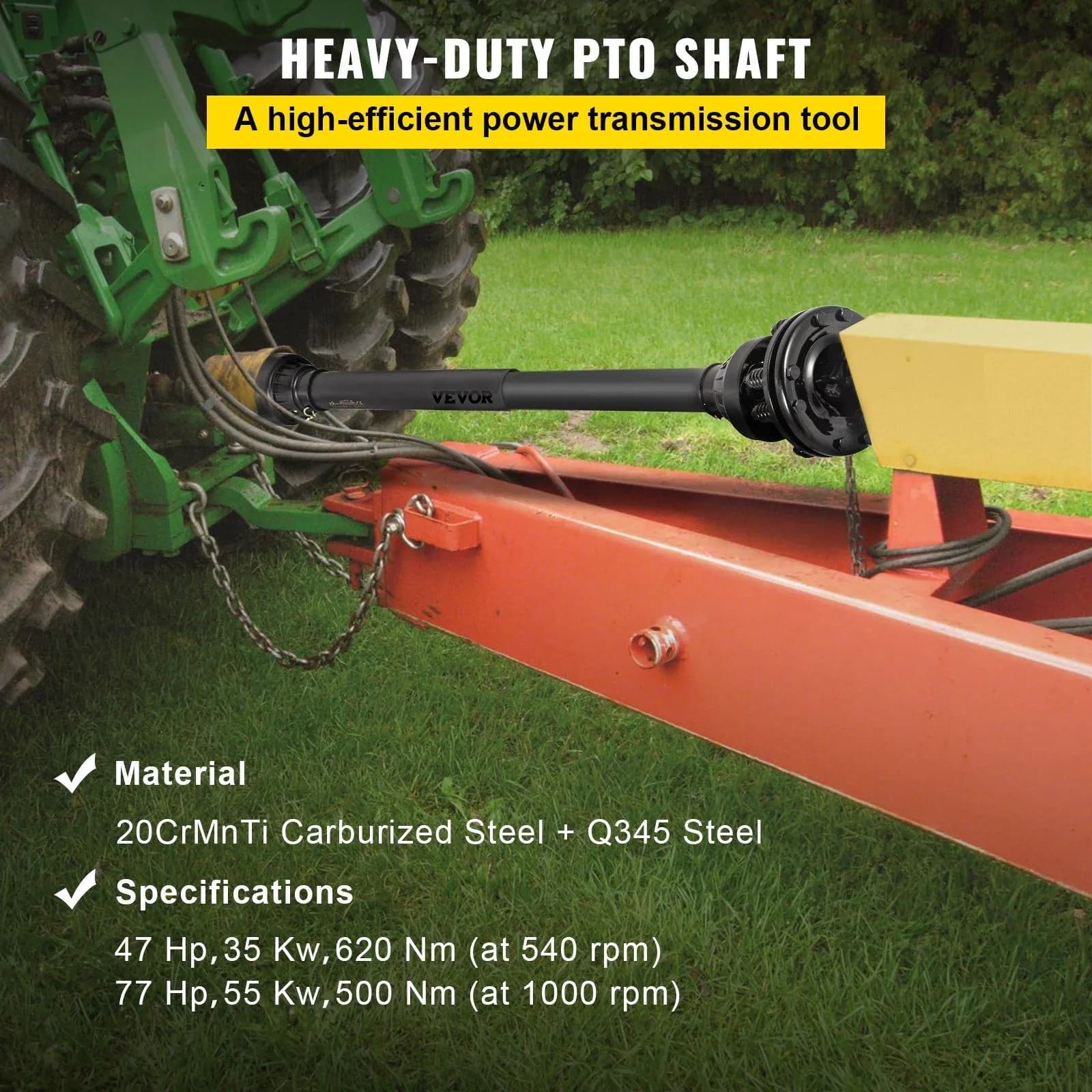 image-VEVOR PTO Shaft, 1-3/8" PTO Drive Shaft, 6 Spline Both Ends PTO Driveline Shaft, Series 5 Tractor PTO Shaft, 43"-57" Brush Hog PTO Shaft, Black PTO Shaft with Slip Clutch for Bush Hog/Finish Mower