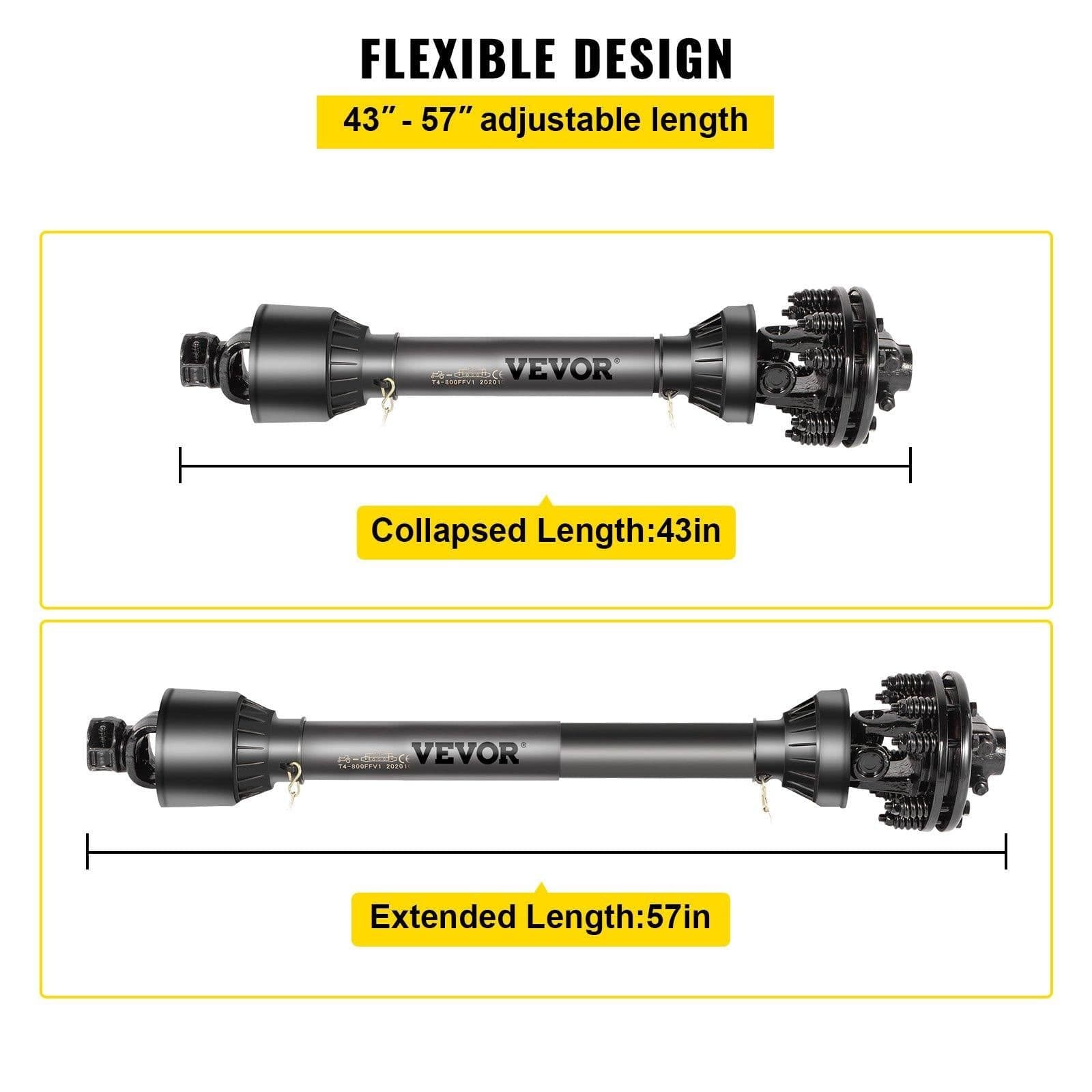 image-VEVOR PTO Shaft, 1-3/8" PTO Drive Shaft, 6 Spline Both Ends PTO Driveline Shaft, Series 5 Tractor PTO Shaft, 43"-57" Brush Hog PTO Shaft, Black PTO Shaft with Slip Clutch for Bush Hog/Finish Mower