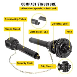 image-VEVOR PTO Shaft, 1-3/8" PTO Drive Shaft, 6 Spline Both Ends PTO Driveline Shaft, Series 5 Tractor PTO Shaft, 43"-57" Brush Hog PTO Shaft, Black PTO Shaft with Slip Clutch for Bush Hog/Finish Mower