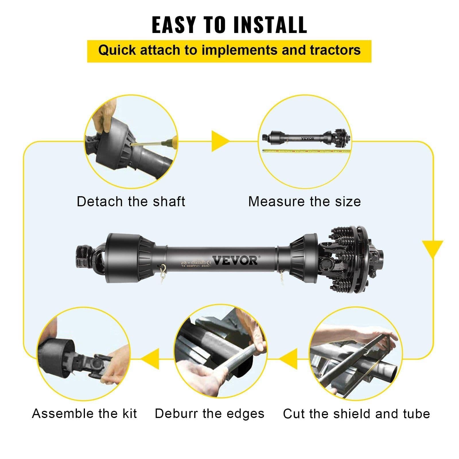 image-VEVOR PTO Shaft, 1-3/8" PTO Drive Shaft, 6 Spline Both Ends PTO Driveline Shaft, Series 5 Tractor PTO Shaft, 43"-57" Brush Hog PTO Shaft, Black PTO Shaft with Slip Clutch for Bush Hog/Finish Mower