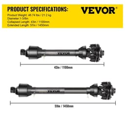 image-VEVOR PTO Shaft, 1-3/8" PTO Drive Shaft, 6 Spline Both Ends PTO Driveline Shaft, Series 5 Tractor PTO Shaft, 43"-57" Brush Hog PTO Shaft, Black PTO Shaft with Slip Clutch for Bush Hog/Finish Mower