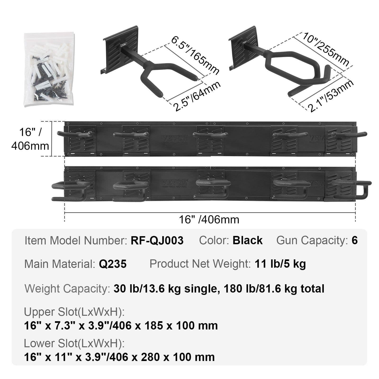 image-VEVOR Gun Rack, Indoor Gun Rack Wall Mount, 6-Slot Vertical Rifle Shotgun Gun Rack, 180 lb Heavy Duty Metal Wall Gun Rack Display Stand with Soft Padding