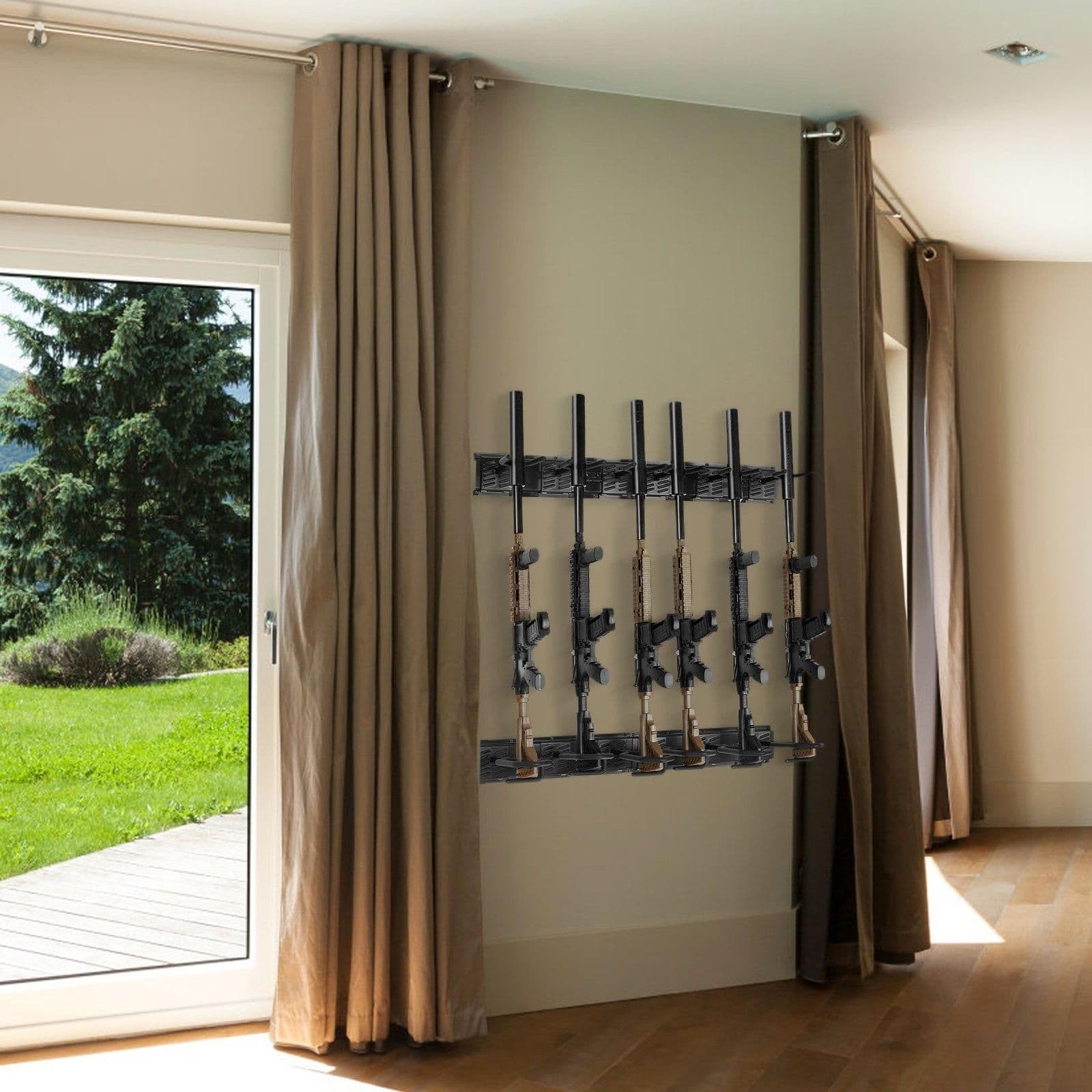 image-VEVOR Gun Rack, Indoor Gun Rack Wall Mount, 6-Slot Vertical Rifle Shotgun Gun Rack, 180 lb Heavy Duty Metal Wall Gun Rack Display Stand with Soft Padding