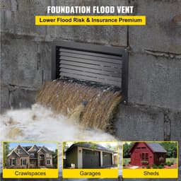 image-VEVOR Foundation Flood Vent, 8" Height x 16" Width Flood Vent, to Reduce Foundation Damage and Flood Risk, Black, Wall Mounted Flood Vent, for Garages & Full Height Enclosures