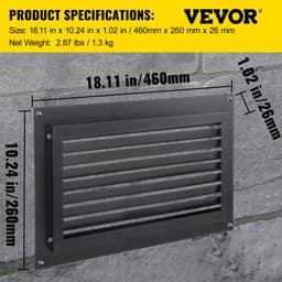 image-VEVOR Foundation Flood Vent, 8" Height x 16" Width Flood Vent, to Reduce Foundation Damage and Flood Risk, Black, Wall Mounted Flood Vent, for Garages & Full Height Enclosures