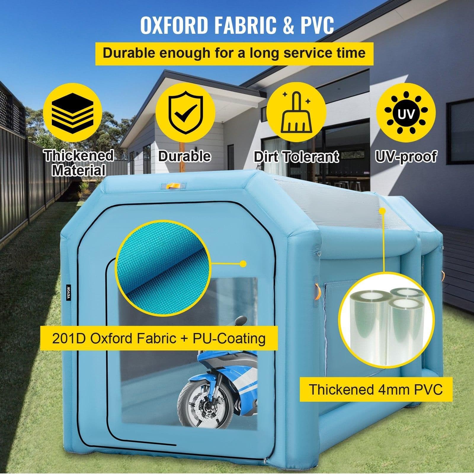image-VEVOR Portable Inflatable Paint Booth, 13 x 8 x 8ft Inflatable Spray Booth, Car Paint Tent with Air Filter System & 2 Blowers, Upgraded Blow Up Spray Booth Tent, Auto Paint Workstation Motorcycle Gara