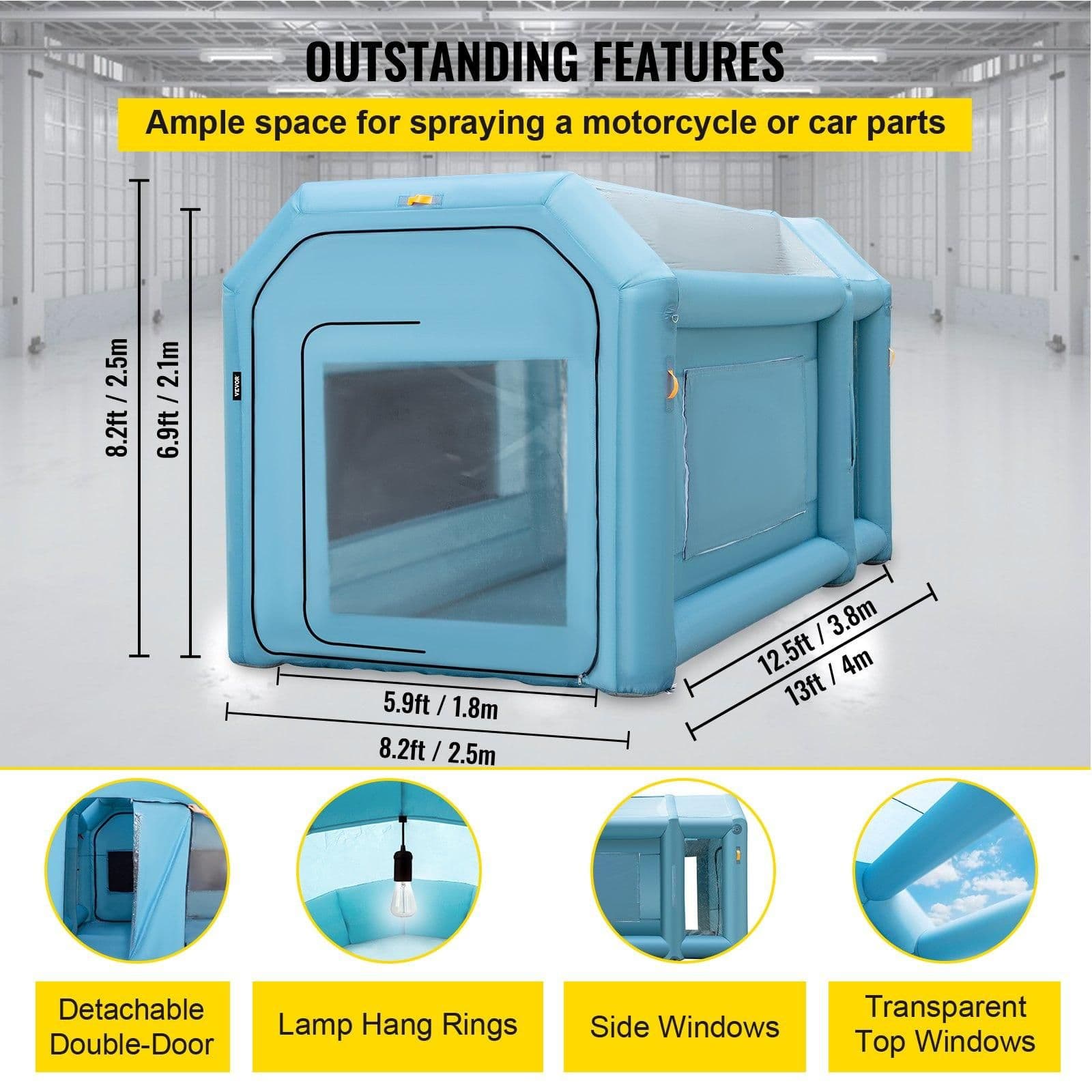 image-VEVOR Portable Inflatable Paint Booth, 13 x 8 x 8ft Inflatable Spray Booth, Car Paint Tent with Air Filter System & 2 Blowers, Upgraded Blow Up Spray Booth Tent, Auto Paint Workstation Motorcycle Gara