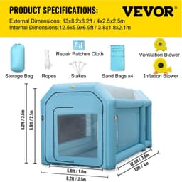 image-VEVOR Portable Inflatable Paint Booth, 13 x 8 x 8ft Inflatable Spray Booth, Car Paint Tent with Air Filter System & 2 Blowers, Upgraded Blow Up Spray Booth Tent, Auto Paint Workstation Motorcycle Gara
