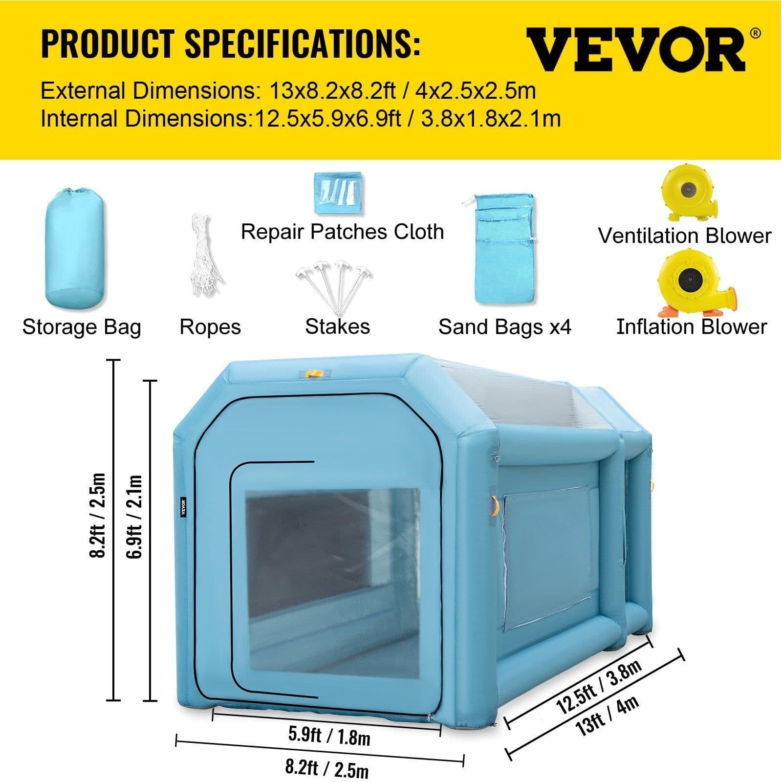 image-VEVOR Portable Inflatable Paint Booth, 13 x 8 x 8ft Inflatable Spray Booth, Car Paint Tent with Air Filter System & 2 Blowers, Upgraded Blow Up Spray Booth Tent, Auto Paint Workstation Motorcycle Gara