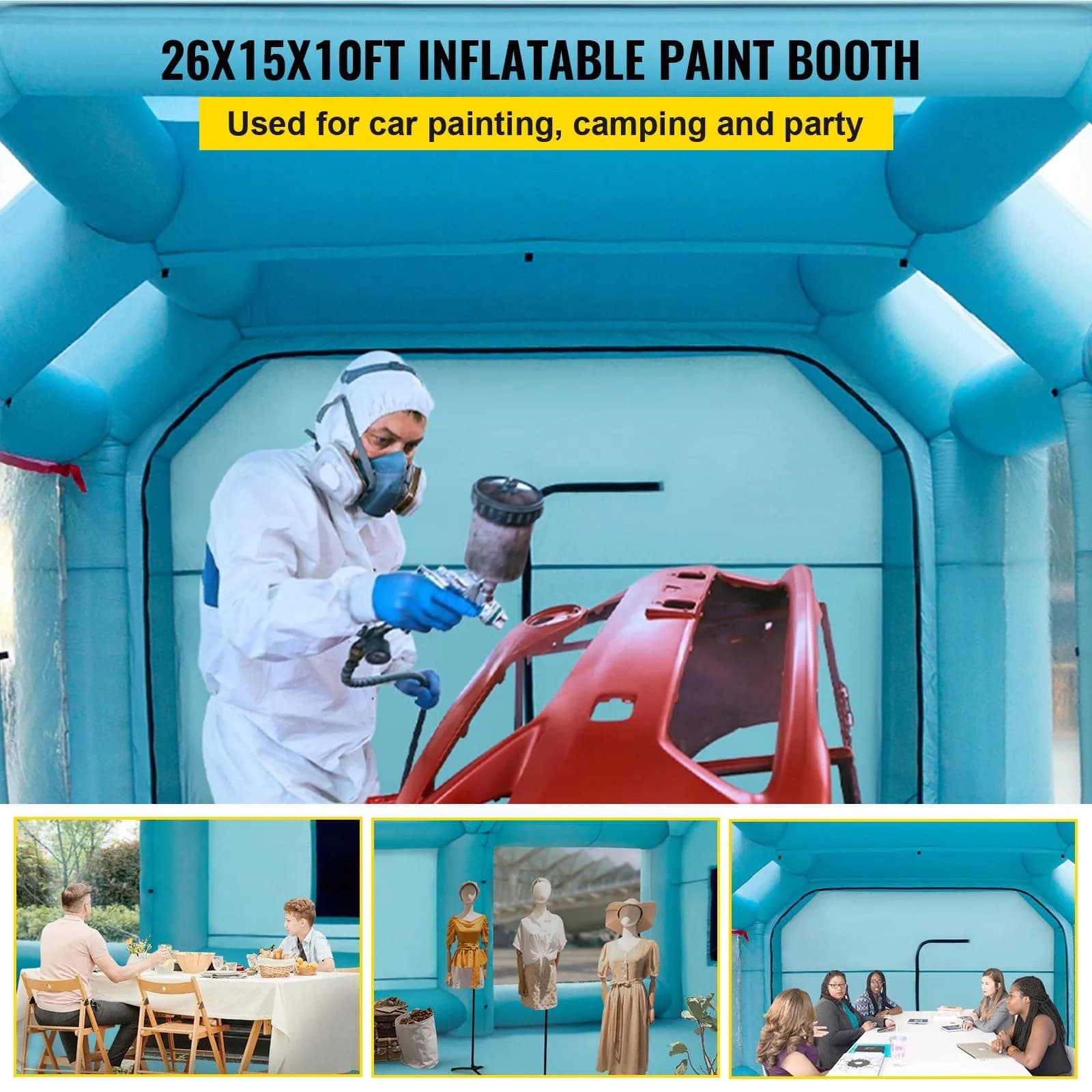 image-VEVOR 26x15x10ft Portable Inflatable Paint Booth,Inflatable Spray Booth, Car Paint Tent with Air Filter System & 2 Blowers, Upgraded Blow Up Spray Booth Tent, Auto Paint Workstation, Car Parking Gara