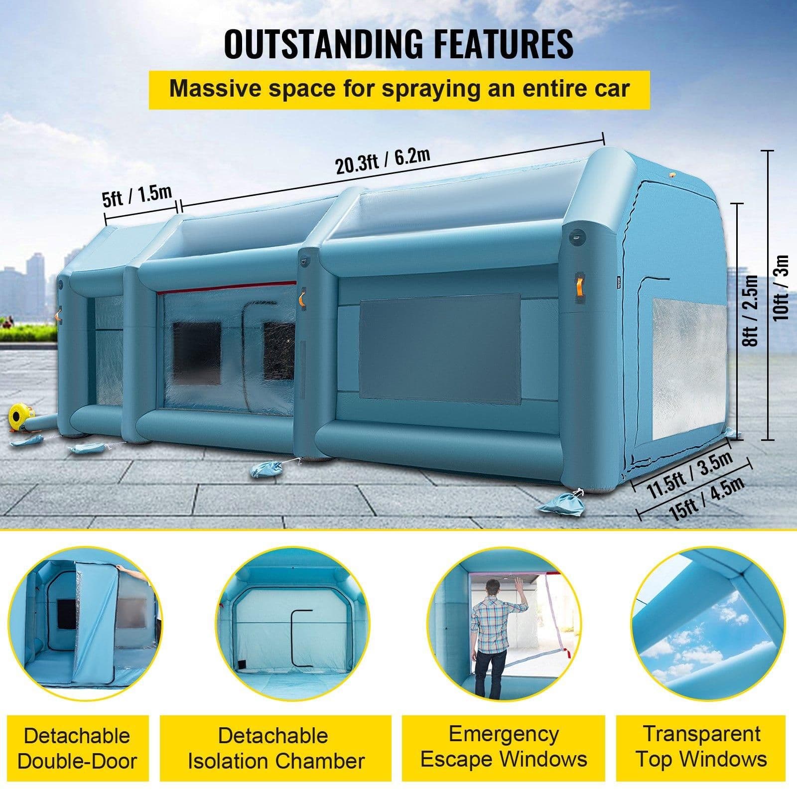image-VEVOR 26x15x10ft Portable Inflatable Paint Booth,Inflatable Spray Booth, Car Paint Tent with Air Filter System & 2 Blowers, Upgraded Blow Up Spray Booth Tent, Auto Paint Workstation, Car Parking Gara