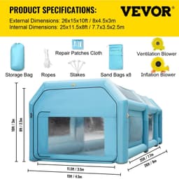 image-VEVOR 26x15x10ft Portable Inflatable Paint Booth,Inflatable Spray Booth, Car Paint Tent with Air Filter System & 2 Blowers, Upgraded Blow Up Spray Booth Tent, Auto Paint Workstation, Car Parking Gara