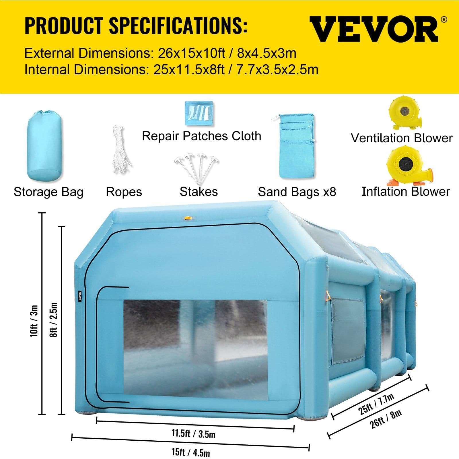 image-VEVOR 26x15x10ft Portable Inflatable Paint Booth,Inflatable Spray Booth, Car Paint Tent with Air Filter System & 2 Blowers, Upgraded Blow Up Spray Booth Tent, Auto Paint Workstation, Car Parking Gara