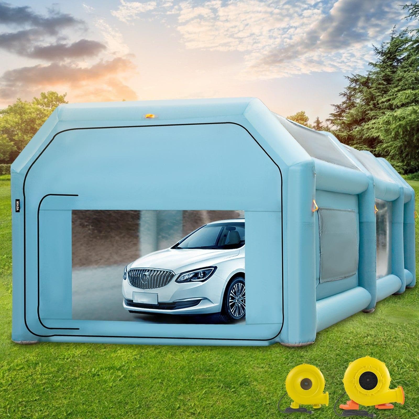 image-VEVOR 26x15x10ft Portable Inflatable Paint Booth,Inflatable Spray Booth, Car Paint Tent with Air Filter System & 2 Blowers, Upgraded Blow Up Spray Booth Tent, Auto Paint Workstation, Car Parking Gara