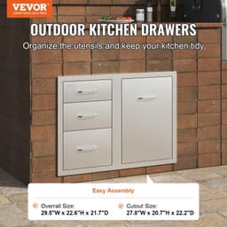 image-VEVOR Outdoor Kitchen Door Drawer Combo 29.5" W x 22.6" H x 21.7''D, Access Door/Triple Drawers with Propane Drawer and Adjustable Garbage Ring, Perfect for BBQ Island Patio Grill Station