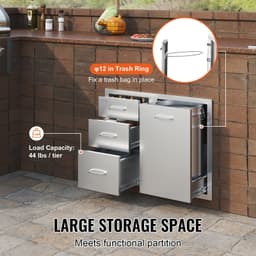 image-VEVOR Outdoor Kitchen Door Drawer Combo 29.5" W x 22.6" H x 21.7''D, Access Door/Triple Drawers with Propane Drawer and Adjustable Garbage Ring, Perfect for BBQ Island Patio Grill Station