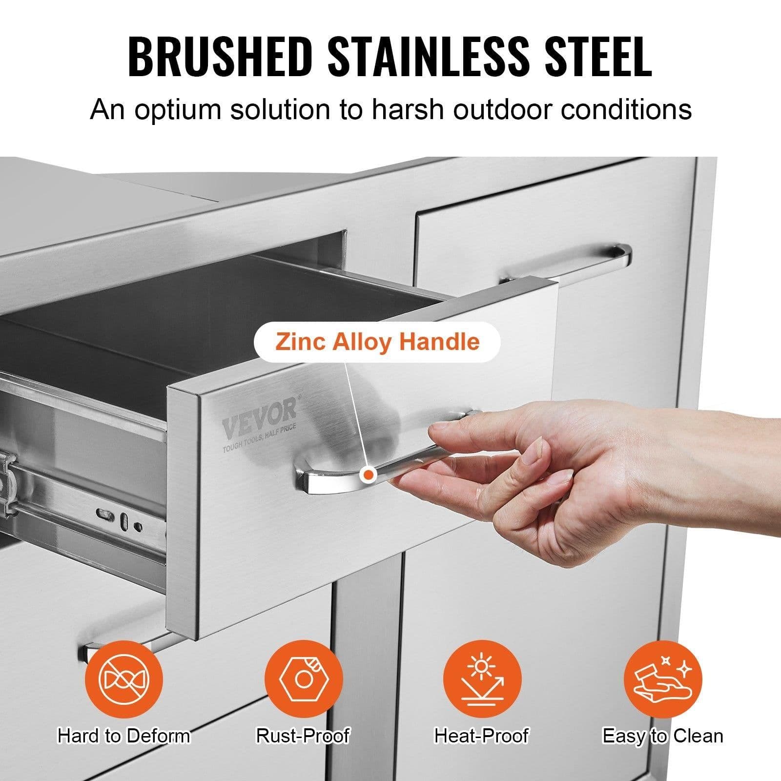 image-VEVOR Outdoor Kitchen Door Drawer Combo 29.5" W x 22.6" H x 21.7''D, Access Door/Triple Drawers with Propane Drawer and Adjustable Garbage Ring, Perfect for BBQ Island Patio Grill Station