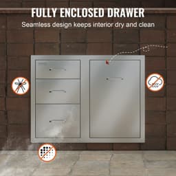 image-VEVOR Outdoor Kitchen Door Drawer Combo 29.5" W x 22.6" H x 21.7''D, Access Door/Triple Drawers with Propane Drawer and Adjustable Garbage Ring, Perfect for BBQ Island Patio Grill Station
