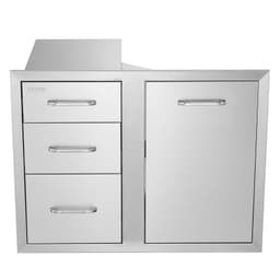 image-VEVOR Outdoor Kitchen Door Drawer Combo 29.5" W x 22.6" H x 21.7''D, Access Door/Triple Drawers with Propane Drawer and Adjustable Garbage Ring, Perfect for BBQ Island Patio Grill Station