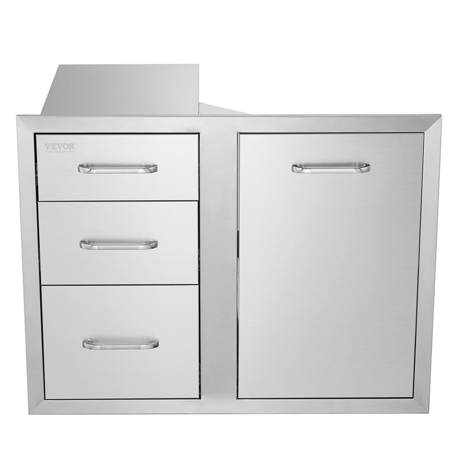 image-VEVOR Outdoor Kitchen Door Drawer Combo 29.5" W x 22.6" H x 21.7''D, Access Door/Triple Drawers with Propane Drawer and Adjustable Garbage Ring, Perfect for BBQ Island Patio Grill Station