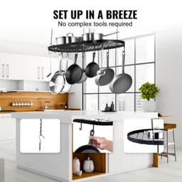 image-VEVOR Hanging Pot Rack, 32 inch Hanging Pot Rack Ceiling Mount, Ceiling Pot Rack with 12 S Hooks, 80 lbs Loading Weight, Ideal for Home, Restaurant, Kitchen Cookware, Utensils