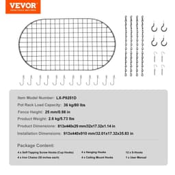 image-VEVOR Hanging Pot Rack, 32 inch Hanging Pot Rack Ceiling Mount, Ceiling Pot Rack with 12 S Hooks, 80 lbs Loading Weight, Ideal for Home, Restaurant, Kitchen Cookware, Utensils