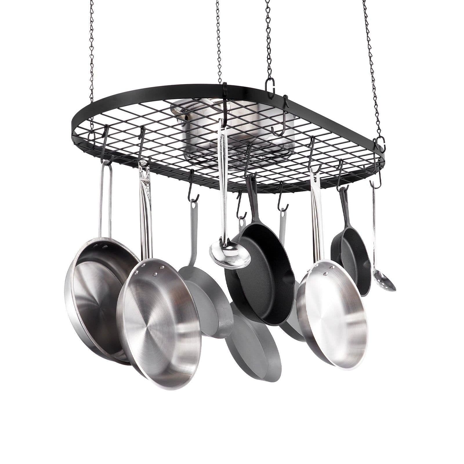 image-VEVOR Hanging Pot Rack, 32 inch Hanging Pot Rack Ceiling Mount, Ceiling Pot Rack with 12 S Hooks, 80 lbs Loading Weight, Ideal for Home, Restaurant, Kitchen Cookware, Utensils