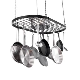 image-VEVOR Hanging Pot Rack, 32 inch Hanging Pot Rack Ceiling Mount, Ceiling Pot Rack with 12 S Hooks, 80 lbs Loading Weight, Ideal for Home, Restaurant, Kitchen Cookware, Utensils