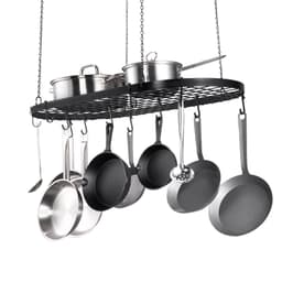 image-VEVOR Hanging Pot Rack, 32 inch Hanging Pot Rack Ceiling Mount, Ceiling Pot Rack with 12 S Hooks, 80 lbs Loading Weight, Ideal for Home, Restaurant, Kitchen Cookware, Utensils