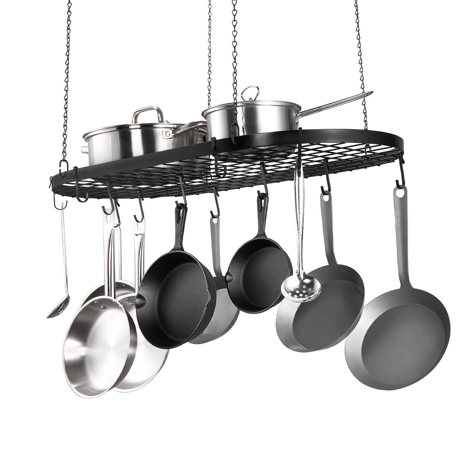 image-VEVOR Hanging Pot Rack, 32 inch Hanging Pot Rack Ceiling Mount, Ceiling Pot Rack with 12 S Hooks, 80 lbs Loading Weight, Ideal for Home, Restaurant, Kitchen Cookware, Utensils