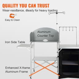 image-VEVOR Camping Kitchen Table, Folding Outdoor Cooking Table with Storage Carrying Bag, Aluminum Cook Station 1 Cupboard & Detachable Windscreen, Quick Set-up for Picnics, BBQ, RV Traveling, Black