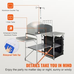 image-VEVOR Camping Kitchen Table, Folding Outdoor Cooking Table with Storage Carrying Bag, Aluminum Cook Station 1 Cupboard & Detachable Windscreen, Quick Set-up for Picnics, BBQ, RV Traveling, Black