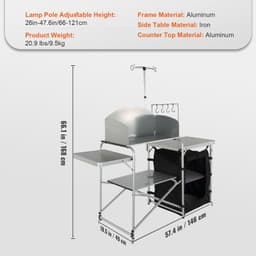image-VEVOR Camping Kitchen Table, Folding Outdoor Cooking Table with Storage Carrying Bag, Aluminum Cook Station 1 Cupboard & Detachable Windscreen, Quick Set-up for Picnics, BBQ, RV Traveling, Black