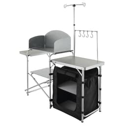 image-VEVOR Camping Kitchen Table, Folding Outdoor Cooking Table with Storage Carrying Bag, Aluminum Cook Station 1 Cupboard & Detachable Windscreen, Quick Set-up for Picnics, BBQ, RV Traveling, Black