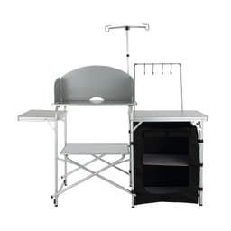image-VEVOR Camping Kitchen Table, Folding Outdoor Cooking Table with Storage Carrying Bag, Aluminum Cook Station 1 Cupboard & Detachable Windscreen, Quick Set-up for Picnics, BBQ, RV Traveling, Black