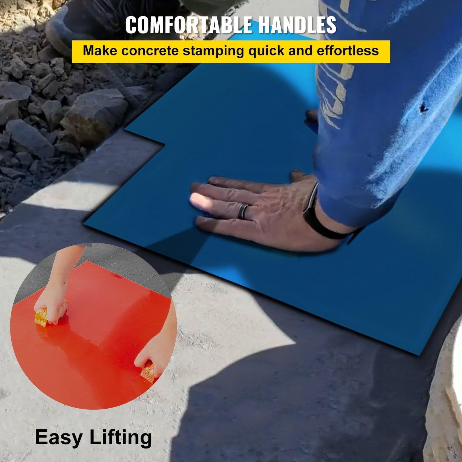 image-VEVOR Concrete Texturing Skin, 24"x24" Concrete Stamps Mats Set, Polyurethane Concrete Stamping Mats, Slate Concrete Stamps, 4 PCS Realistic Concrete Texture Mat, Concrete Stamps for Walls/Floors