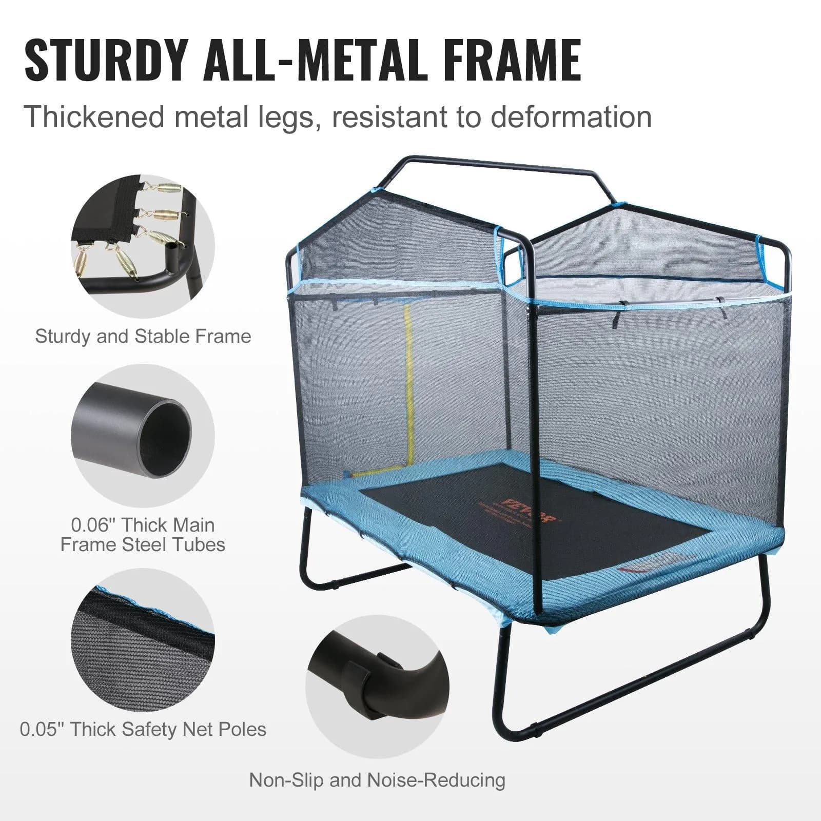image-VEVOR 6FT Trampoline for Kids, 72" Indoor/Outdoor Toddlers Trampoline, Mini Baby Trampoline with Safety Enclosure Net, Gymnastics Bar, Hammock, Recreational Trampoline Birthday Gift for 3+ Years Kids