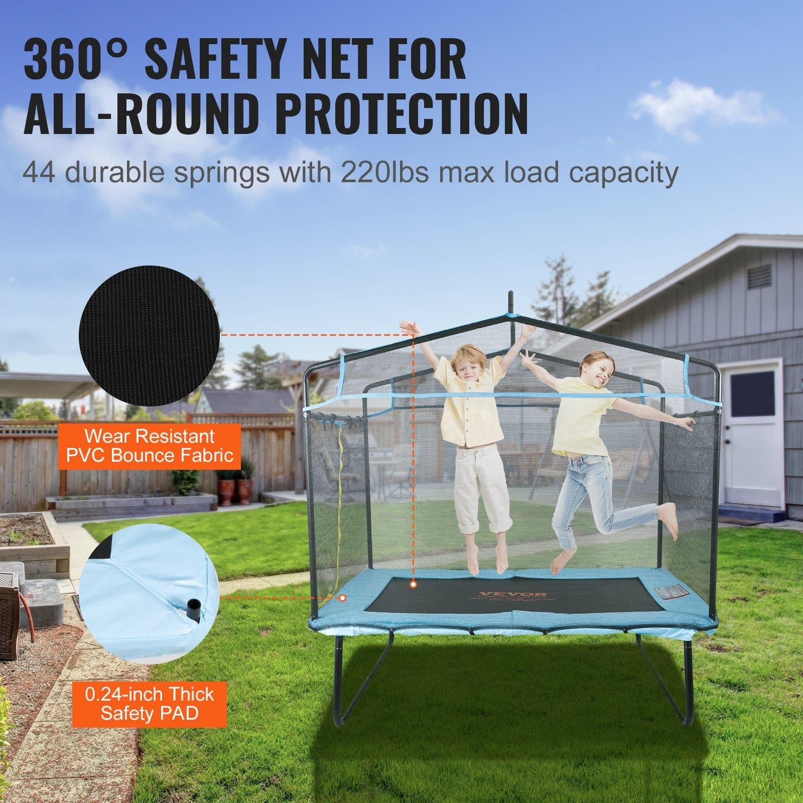 image-VEVOR 6FT Trampoline for Kids, 72" Indoor/Outdoor Toddlers Trampoline, Mini Baby Trampoline with Safety Enclosure Net, Gymnastics Bar, Hammock, Recreational Trampoline Birthday Gift for 3+ Years Kids